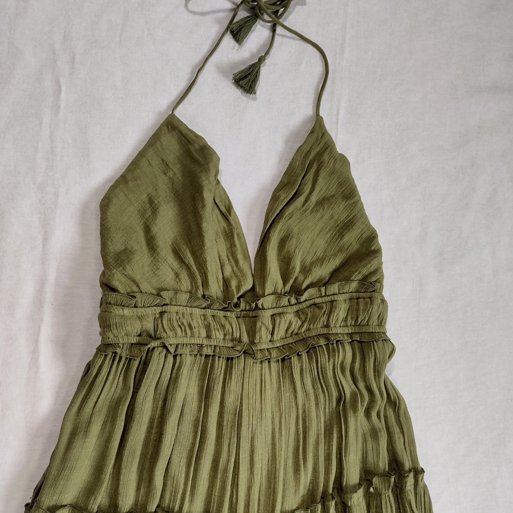 Fashion Nova Gianna Gauze Wide Leg Halter Jumpsuit Olive Green Size XL - Picture 4 of 16